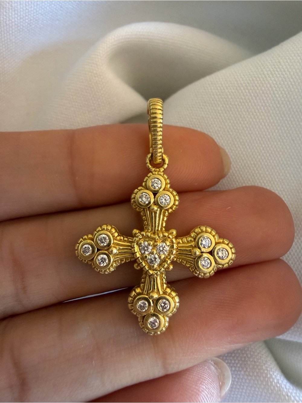 Judith Ripka 18K Yellow Gold Diamond Cross Pendant with 14K Gold Chain